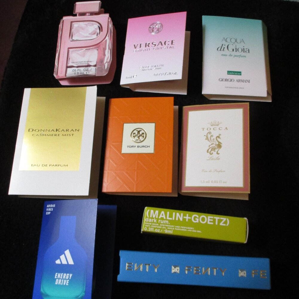 Lot of Various Brand Name Perfume Samples Karan Fenty Burch Tocca Versace Armani